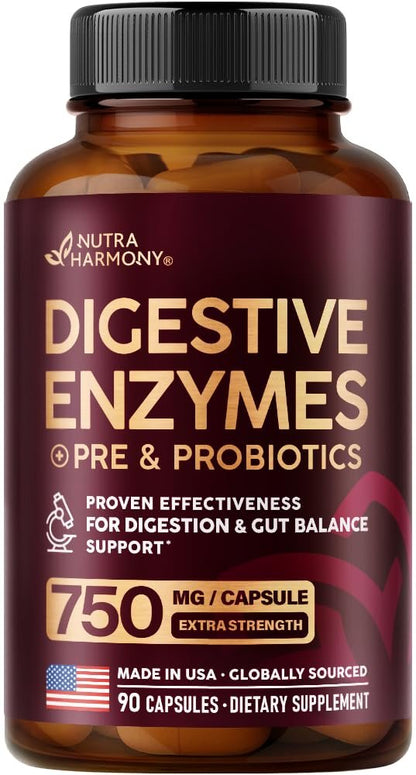 Verdauungsenzyme für Frauen - Multi-Verdauungsenzyme mit Papaya, Bromelain, Probiotika & Präbiotika - Unterstützung für Darm & Verdauung, Blähungen lindernd - Vegan, Laborgetestet - 90 Kapseln, 3 Monatsvorrat