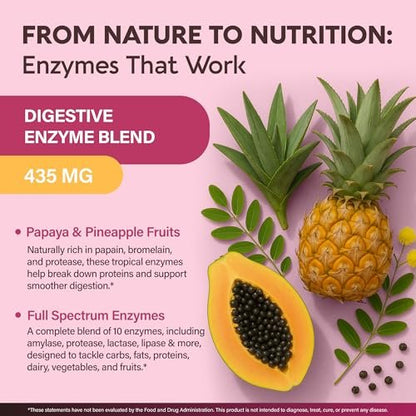Verdauungsenzyme für Frauen - Multi-Verdauungsenzyme mit Papaya, Bromelain, Probiotika & Präbiotika - Unterstützung für Darm & Verdauung, Blähungen lindernd - Vegan, Laborgetestet - 90 Kapseln, 3 Monatsvorrat