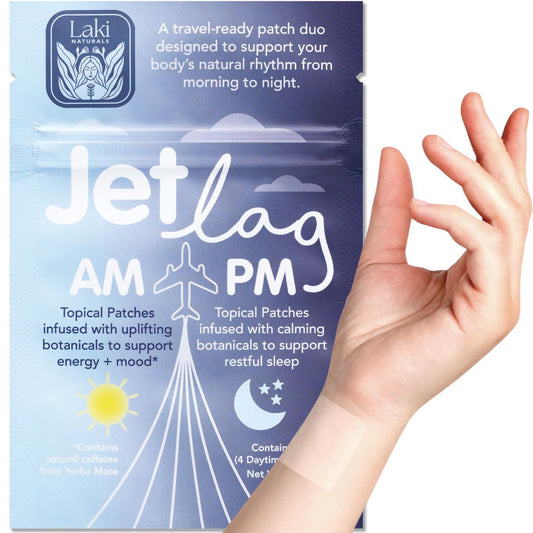 Laki Naturals Jet Lag AM & PM Travel Patches (1 Pack, 8 Stück) – Natürliche Tages- & Nachtunterstützung für Reisende – Energie, Fokus & erholsamer Schlaf – mit B12, Baldrian, Lavendel & mehr