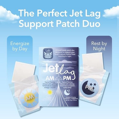 Laki Naturals Jet Lag AM & PM Travel Patches (1 Pack, 8 Stück) – Natürliche Tages- & Nachtunterstützung für Reisende – Energie, Fokus & erholsamer Schlaf – mit B12, Baldrian, Lavendel & mehr