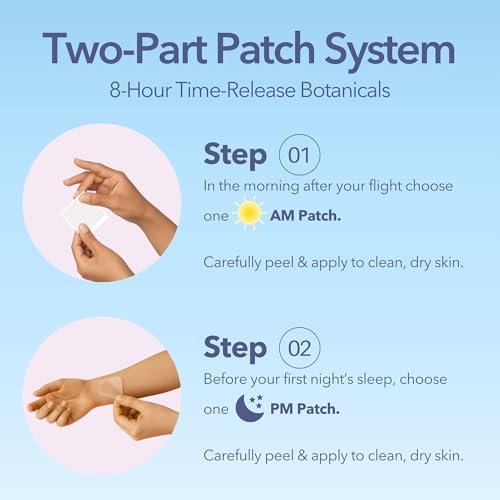 Laki Naturals Jet Lag AM & PM Travel Patches (1 Pack, 8 Stück) – Natürliche Tages- & Nachtunterstützung für Reisende – Energie, Fokus & erholsamer Schlaf – mit B12, Baldrian, Lavendel & mehr