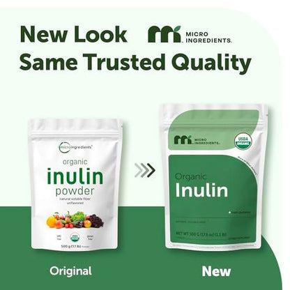 Micro Ingredients Bio Inulin FOS Faserpulver, 500 g | Schnell lösliches wasserlösliches Präbiotikum | Naturbelassen ohne Geschmack für Joghurt, Smoothies & Getränke | Vegan, klar lösend, Nicht-GVO