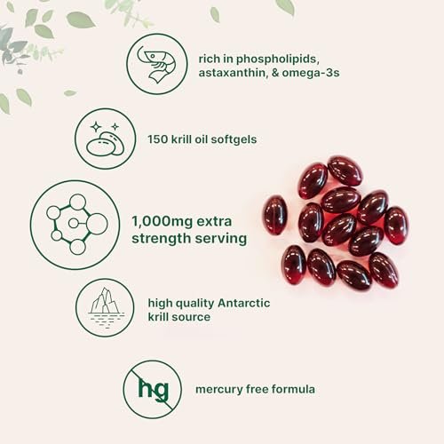 Micro Ingredients Antarktischer Krillöl Komplex mit natürlichem Astaxanthin, 1000 mg pro Portion, 150 Weichkapseln, reich an Omega-3 EPA & DHA, unterstützt Immunsystem & Gehirngesundheit, leicht zu schlucken