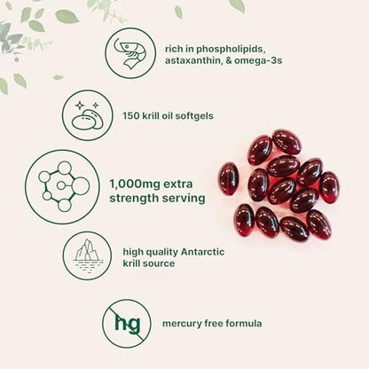Micro Ingredients Antarktischer Krillöl Komplex mit natürlichem Astaxanthin, 1000 mg pro Portion, 150 Weichkapseln, reich an Omega-3 EPA & DHA, unterstützt Immunsystem & Gehirngesundheit, leicht zu schlucken