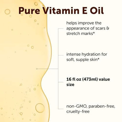 Micro Ingredients Bulk Size Reines Vitamin E Öl 40.000 IE, 480 ml – Tiefenfeuchtigkeitsspendendes Haut-, Gesichts- und Haaröl für trockene Haut, Narben und Dehnungsstreifen – Duftfrei, Nicht-GVO, Tierversuchsfrei