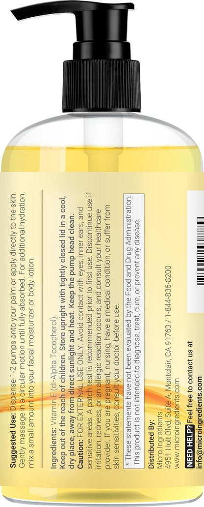 Micro Ingredients Bulk Size Reines Vitamin E Öl 40.000 IE, 480 ml – Tiefenfeuchtigkeitsspendendes Haut-, Gesichts- und Haaröl für trockene Haut, Narben und Dehnungsstreifen – Duftfrei, Nicht-GVO, Tierversuchsfrei