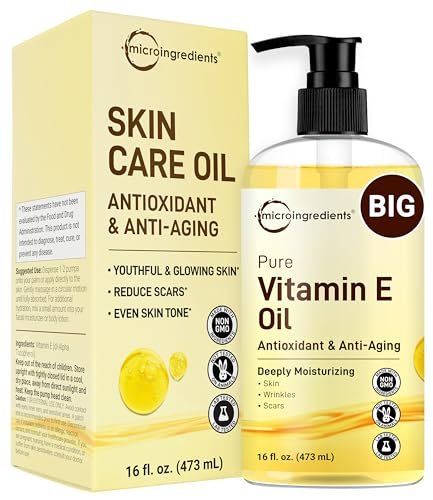 Micro Ingredients Bulk Size Reines Vitamin E Öl 40.000 IE, 480 ml – Tiefenfeuchtigkeitsspendendes Haut-, Gesichts- und Haaröl für trockene Haut, Narben und Dehnungsstreifen – Duftfrei, Nicht-GVO, Tierversuchsfrei