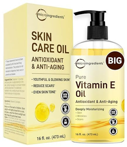 Micro Ingredients Bulk Size Reines Vitamin E Öl 40.000 IE, 480 ml – Tiefenfeuchtigkeitsspendendes Haut-, Gesichts- und Haaröl für trockene Haut, Narben und Dehnungsstreifen – Duftfrei, Nicht-GVO, Tierversuchsfrei