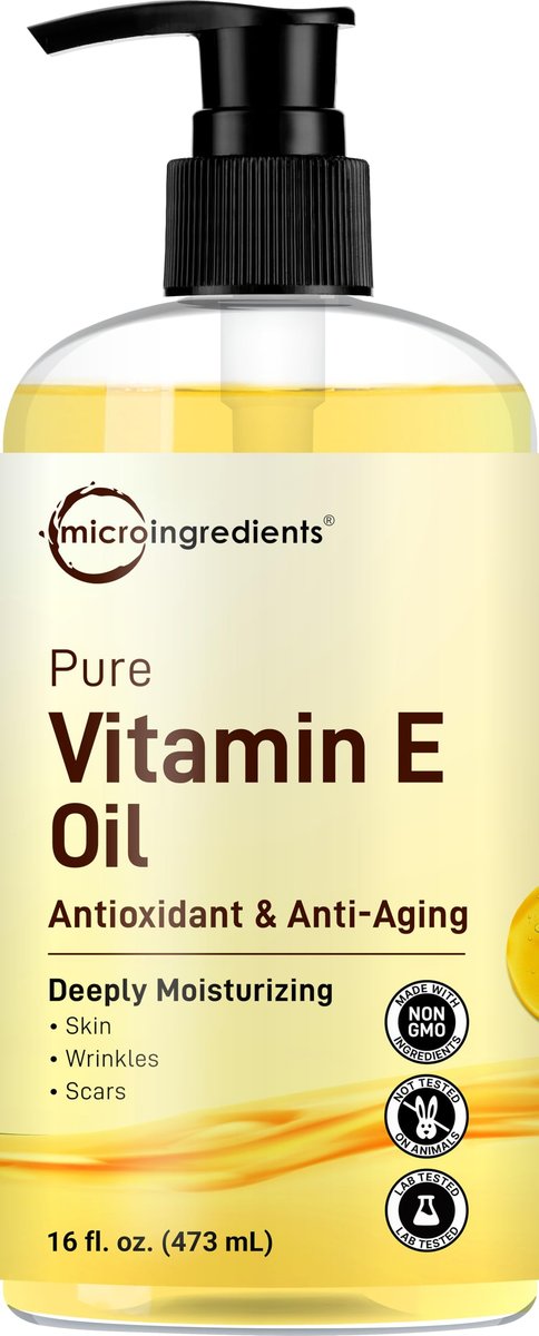 Micro Ingredients Bulk Size Reines Vitamin E Öl 40.000 IE, 480 ml – Tiefenfeuchtigkeitsspendendes Haut-, Gesichts- und Haaröl für trockene Haut, Narben und Dehnungsstreifen – Duftfrei, Nicht-GVO, Tierversuchsfrei