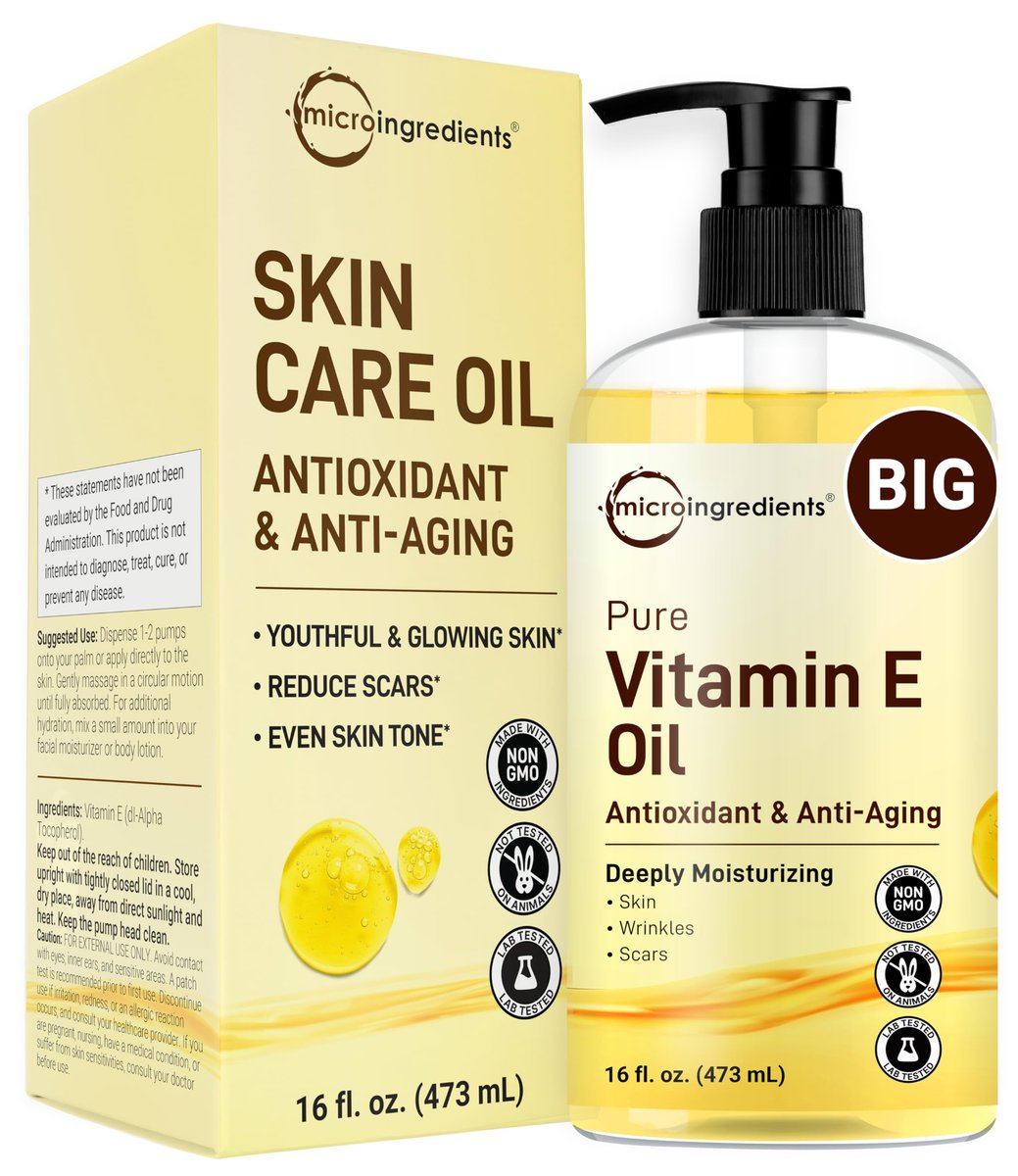 Micro Ingredients Bulk Size Reines Vitamin E Öl 40.000 IE, 480 ml – Tiefenfeuchtigkeitsspendendes Haut-, Gesichts- und Haaröl für trockene Haut, Narben und Dehnungsstreifen – Duftfrei, Nicht-GVO, Tierversuchsfrei