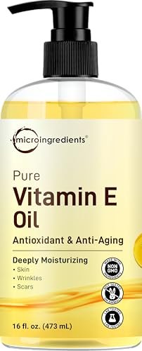 Micro Ingredients Bulk Size Reines Vitamin E Öl 40.000 IE, 480 ml – Tiefenfeuchtigkeitsspendendes Haut-, Gesichts- und Haaröl für trockene Haut, Narben und Dehnungsstreifen – Duftfrei, Nicht-GVO, Tierversuchsfrei
