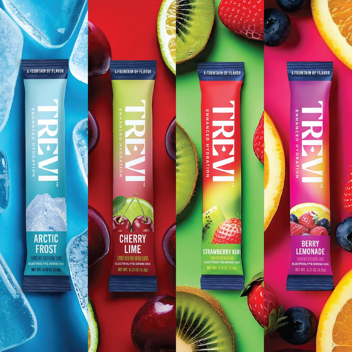 TREVI™ Everyday Sugar Free Electrolytes - Trinkmischung für Hydration - 8 Portionen - Probiervariante mit Cherry Lime, Strawberry Kiwi, Berry Lemonade, Arctic Frost