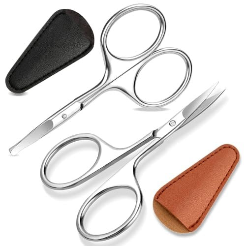 ESVIENS 2er-Pack kleine Augenbrauenschere, Edelstahl Nasenhaar-Trimmerschere mit abgerundeten Spitzen, Präzisionspflege für Bart/Schnurrbart/Gesichtshaare, reisefreundlich & sicher für Männer Frauen