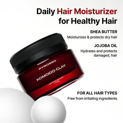 Pyrosso Komodo Clay – Starker Halt & Mattes Finish für Herren | Lang anhaltende Textur & Volumen | Wasserbasiert | Rückstandsfrei | 48 g