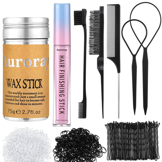 7-teiliges Haar-Finishing-Stick-Set mit Glättbürste, Fly-Away-Stick, 50 Haarnadeln, 400 Gummibändern – Perfekt für glatte Frisuren