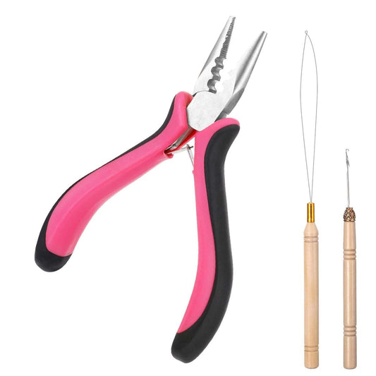 ElevateTech Haarverlängerungs-Werkzeugset, 3-teilig: Microlinks Perlenwerkzeuge, Zange, Einfädelhaken, 3-Loch Micro Links Set für Mikro- und Nano-Ring Haarverlängerungen & Entfernung