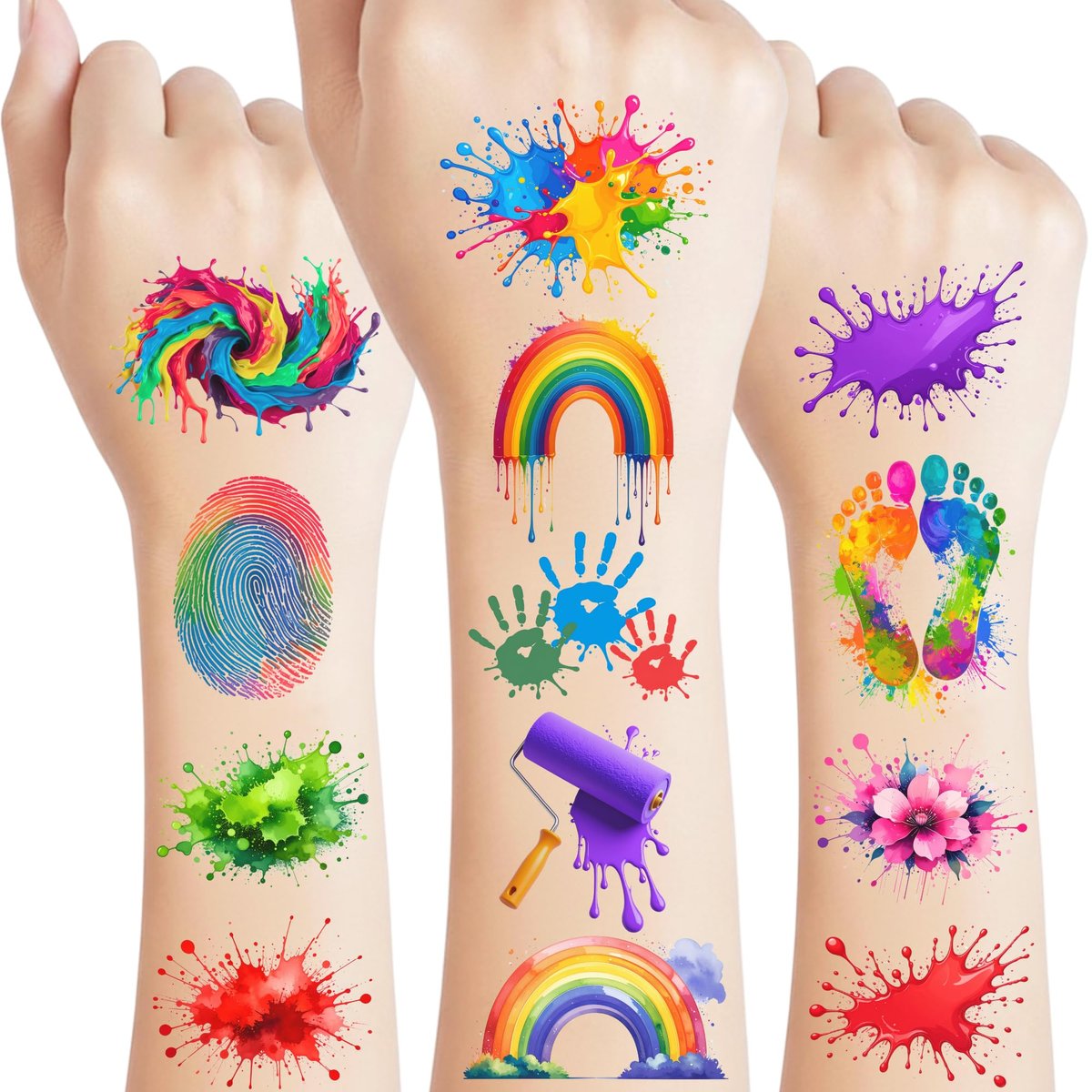 Malerei Temporäre Tattoos | Malfarben-Splash-Aufkleber, Künstler-Geschenkidee für Kinder, Jungen, Mädchen, Teenager, Erwachsene – Geburtstagsparty-Dekorationen, Mottoparty-Zubehör
