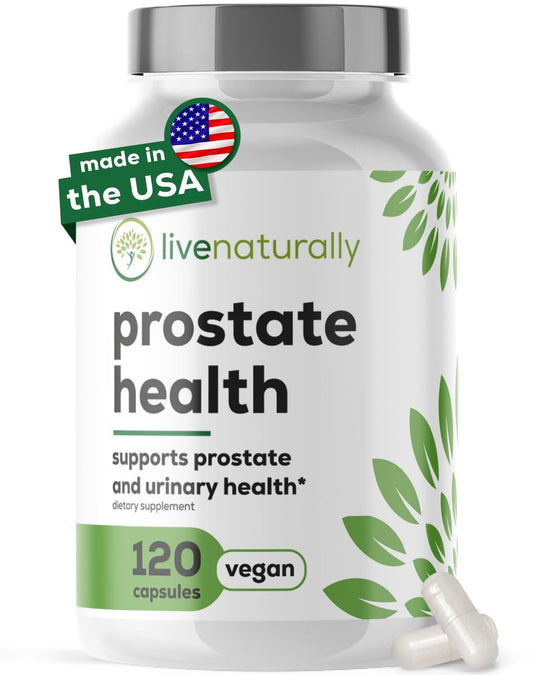 livenaturally Prostata-Gesundheit Nahrungsergänzungsmittel für Männer, Fortschrittliche Formel mit Sägepalme, Kürbiskern, Brennnesselwurzel, Zink, Selen und Vitamin E, 120 Kapseln, Unterstützung für Harnwege und Prostata