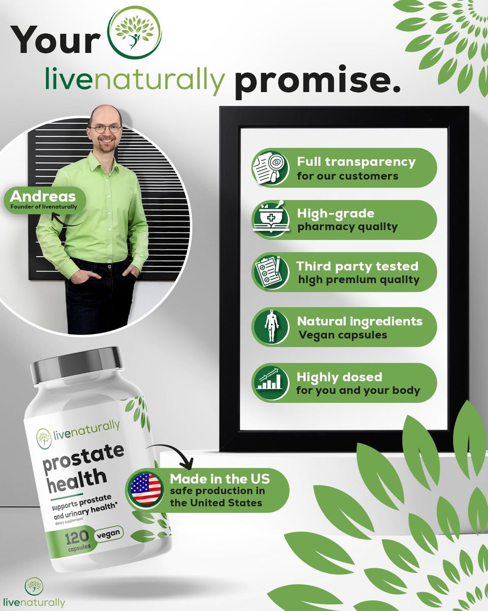 livenaturally Prostata-Gesundheit Nahrungsergänzungsmittel für Männer, Fortschrittliche Formel mit Sägepalme, Kürbiskern, Brennnesselwurzel, Zink, Selen und Vitamin E, 120 Kapseln, Unterstützung für Harnwege und Prostata