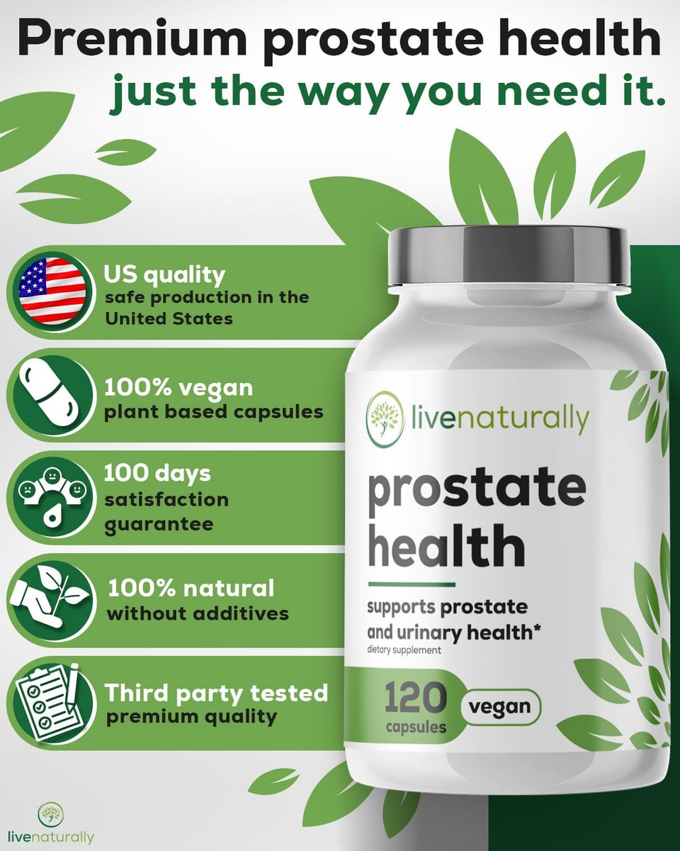 livenaturally Prostata-Gesundheit Nahrungsergänzungsmittel für Männer, Fortschrittliche Formel mit Sägepalme, Kürbiskern, Brennnesselwurzel, Zink, Selen und Vitamin E, 120 Kapseln, Unterstützung für Harnwege und Prostata