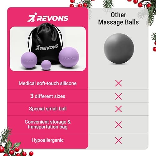 REVONS 3-in-1 Massageball-Set – Lacrosse Bälle für myofasziale Entspannung, Rückenschmerzen, Gesichtsfitness, Triggerpunkte, Yoga, Physiotherapie, Muskelregeneration und Tiefengewebsmassage (Lila)