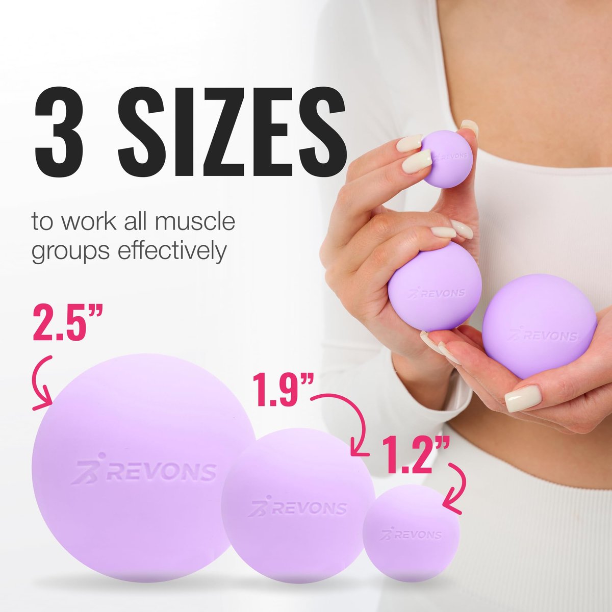REVONS 3-in-1 Massageball-Set – Lacrosse Bälle für myofasziale Entspannung, Rückenschmerzen, Gesichtsfitness, Triggerpunkte, Yoga, Physiotherapie, Muskelregeneration und Tiefengewebsmassage (Lila)