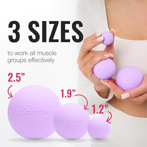 REVONS 3-in-1 Massageball-Set – Lacrosse Bälle für myofasziale Entspannung, Rückenschmerzen, Gesichtsfitness, Triggerpunkte, Yoga, Physiotherapie, Muskelregeneration und Tiefengewebsmassage (Lila)