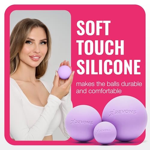 REVONS 3-in-1 Massageball-Set – Lacrosse Bälle für myofasziale Entspannung, Rückenschmerzen, Gesichtsfitness, Triggerpunkte, Yoga, Physiotherapie, Muskelregeneration und Tiefengewebsmassage (Lila)