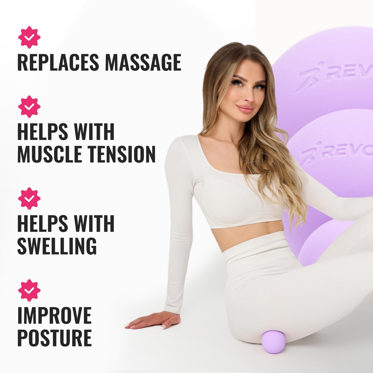 REVONS 3-in-1 Massageball-Set – Lacrosse Bälle für myofasziale Entspannung, Rückenschmerzen, Gesichtsfitness, Triggerpunkte, Yoga, Physiotherapie, Muskelregeneration und Tiefengewebsmassage (Lila)
