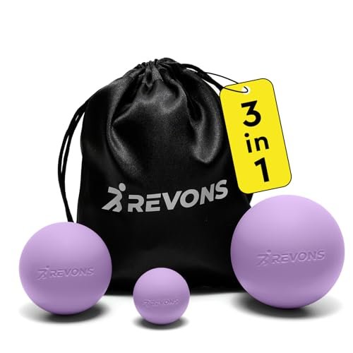 REVONS 3-in-1 Massageball-Set – Lacrosse Bälle für myofasziale Entspannung, Rückenschmerzen, Gesichtsfitness, Triggerpunkte, Yoga, Physiotherapie, Muskelregeneration und Tiefengewebsmassage (Lila)