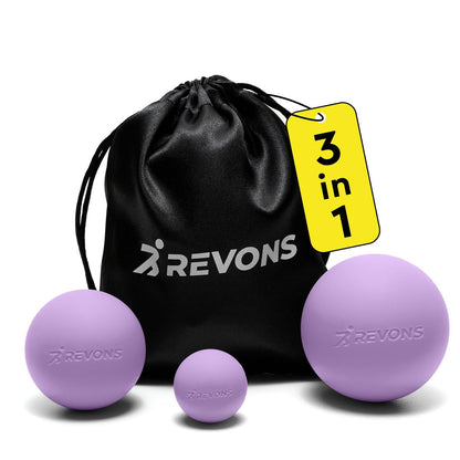 REVONS 3-in-1 Massageball-Set – Lacrosse Bälle für myofasziale Entspannung, Rückenschmerzen, Gesichtsfitness, Triggerpunkte, Yoga, Physiotherapie, Muskelregeneration und Tiefengewebsmassage (Lila)