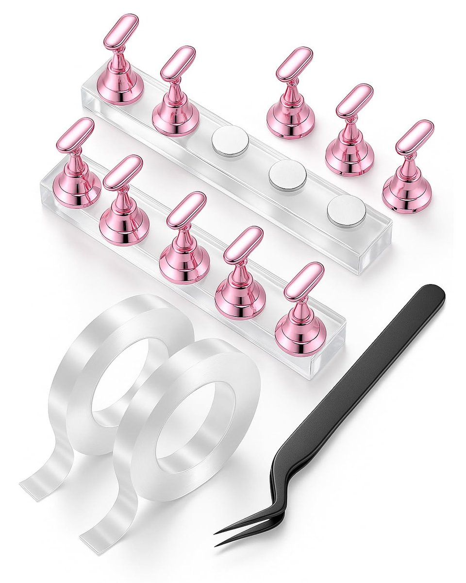 Nagel-Ständer-Set für Nagelkunst-Übung & Präsentation – Komplettes Acryl-Nagelhalter-Kit mit Pinzette und doppelseitigem Klebeband, falscher Nagel- und Press-On-Nagel-Übungsständer für Heim-DIY und Salon