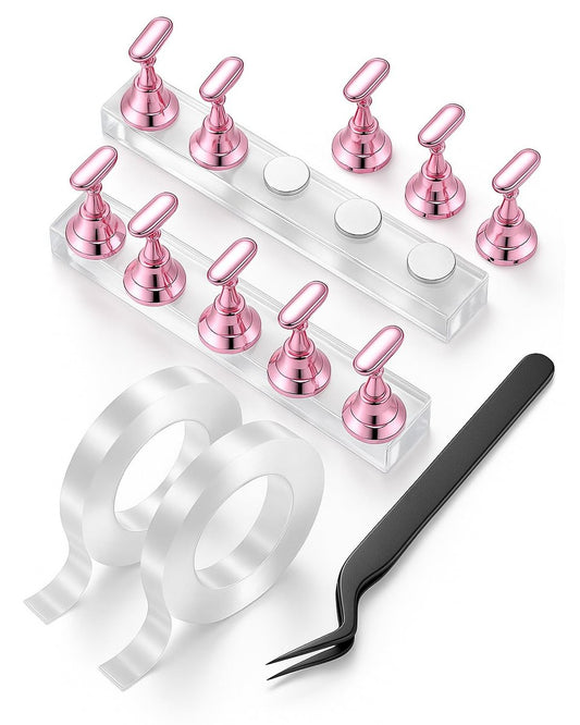 Nagel-Ständer-Set für Nagelkunst-Übung & Präsentation – Komplettes Acryl-Nagelhalter-Kit mit Pinzette und doppelseitigem Klebeband, falscher Nagel- und Press-On-Nagel-Übungsständer für Heim-DIY und Salon
