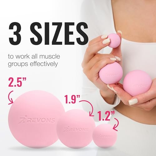 REVONS 3-in-1 Massageball-Set – Lacrosse-Bälle für myofasziale Entspannung, Rückenschmerzen, Gesichtsfitness, Triggerpunkte, Yoga, Physiotherapie, Muskelregeneration und sanfte Tiefengewebsmassage (Pink)