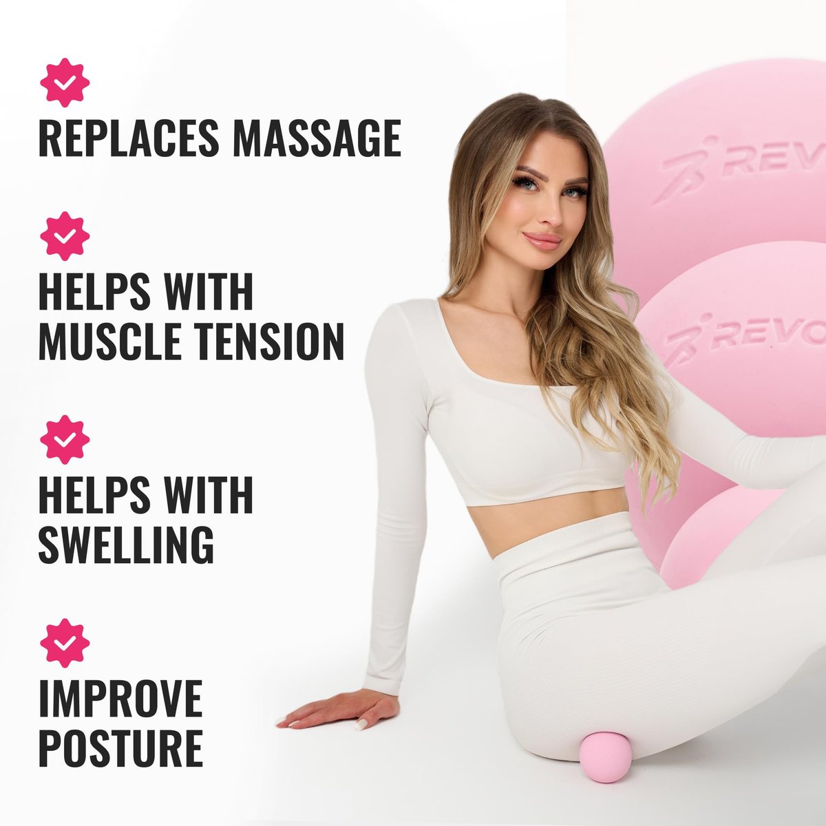 REVONS 3-in-1 Massageball-Set – Lacrosse-Bälle für myofasziale Entspannung, Rückenschmerzen, Gesichtsfitness, Triggerpunkte, Yoga, Physiotherapie, Muskelregeneration und sanfte Tiefengewebsmassage (Pink)