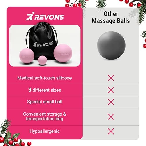 REVONS 3-in-1 Massageball-Set – Lacrosse-Bälle für myofasziale Entspannung, Rückenschmerzen, Gesichtsfitness, Triggerpunkte, Yoga, Physiotherapie, Muskelregeneration und sanfte Tiefengewebsmassage (Pink)