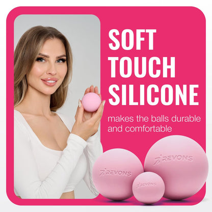 REVONS 3-in-1 Massageball-Set – Lacrosse-Bälle für myofasziale Entspannung, Rückenschmerzen, Gesichtsfitness, Triggerpunkte, Yoga, Physiotherapie, Muskelregeneration und sanfte Tiefengewebsmassage (Pink)