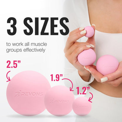 REVONS 3-in-1 Massageball-Set – Lacrosse-Bälle für myofasziale Entspannung, Rückenschmerzen, Gesichtsfitness, Triggerpunkte, Yoga, Physiotherapie, Muskelregeneration und sanfte Tiefengewebsmassage (Pink)