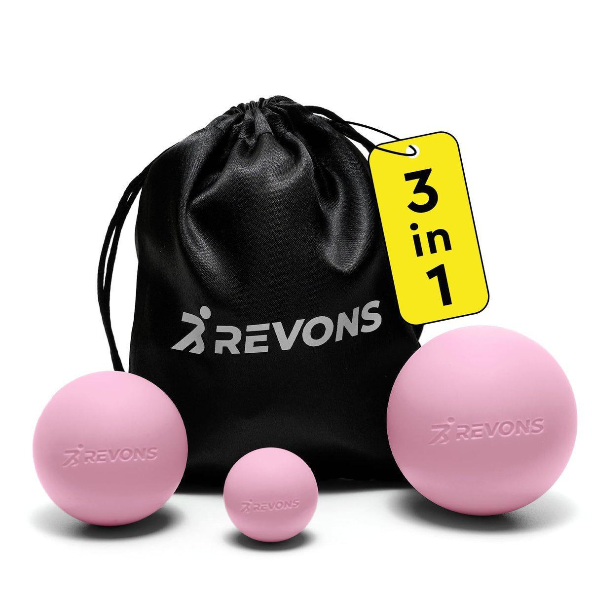 REVONS 3-in-1 Massageball-Set – Lacrosse-Bälle für myofasziale Entspannung, Rückenschmerzen, Gesichtsfitness, Triggerpunkte, Yoga, Physiotherapie, Muskelregeneration und sanfte Tiefengewebsmassage (Pink)
