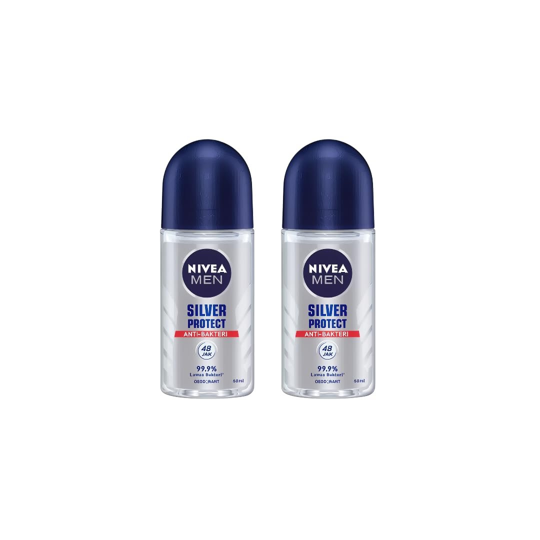 NIVEA Men Silver Protect Roll-On Deodorant, lang anhaltende Frische, schnell trocknend, 50 ml, sanft zur Haut, Herrenpflege, frischer Duft, 2er-Pack