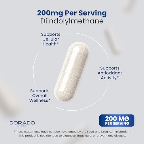 DIM Supplement für Frauen & Männer (Diindolylmethan Östrogenblocker, Hormonelle Aknebehandlung, Hormonbalance) - 200 mg pro Portion, Vegan, Glutenfrei, USA-Herstellung (60 Kapseln)