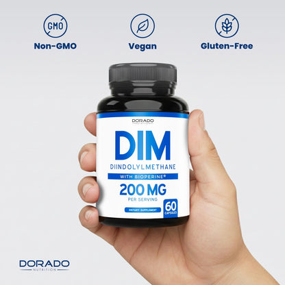 DIM Supplement für Frauen & Männer (Diindolylmethan Östrogenblocker, Hormonelle Aknebehandlung, Hormonbalance) - 200 mg pro Portion, Vegan, Glutenfrei, USA-Herstellung (60 Kapseln)