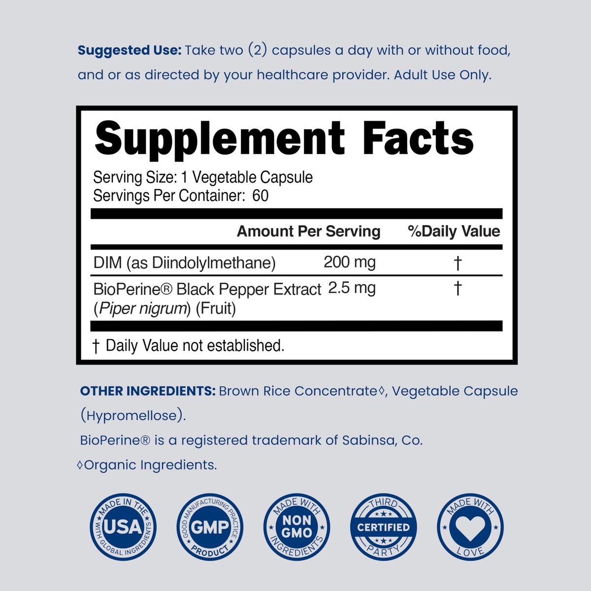 DIM Supplement für Frauen & Männer (Diindolylmethan Östrogenblocker, Hormonelle Aknebehandlung, Hormonbalance) - 200 mg pro Portion, Vegan, Glutenfrei, USA-Herstellung (60 Kapseln)