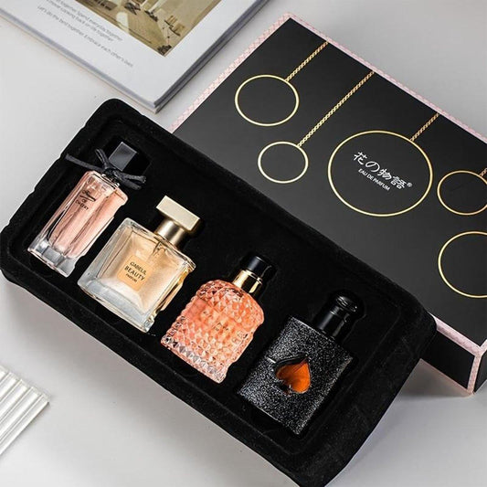 Damenparfüm Set: 4 blumige und fruchtige Düfte in einer Geschenkbox, 105 ml Gesamtmenge – ideal zum Verschenken oder für den persönlichen Gebrauch, elegante und zeitlose Düfte für jeden Anlass