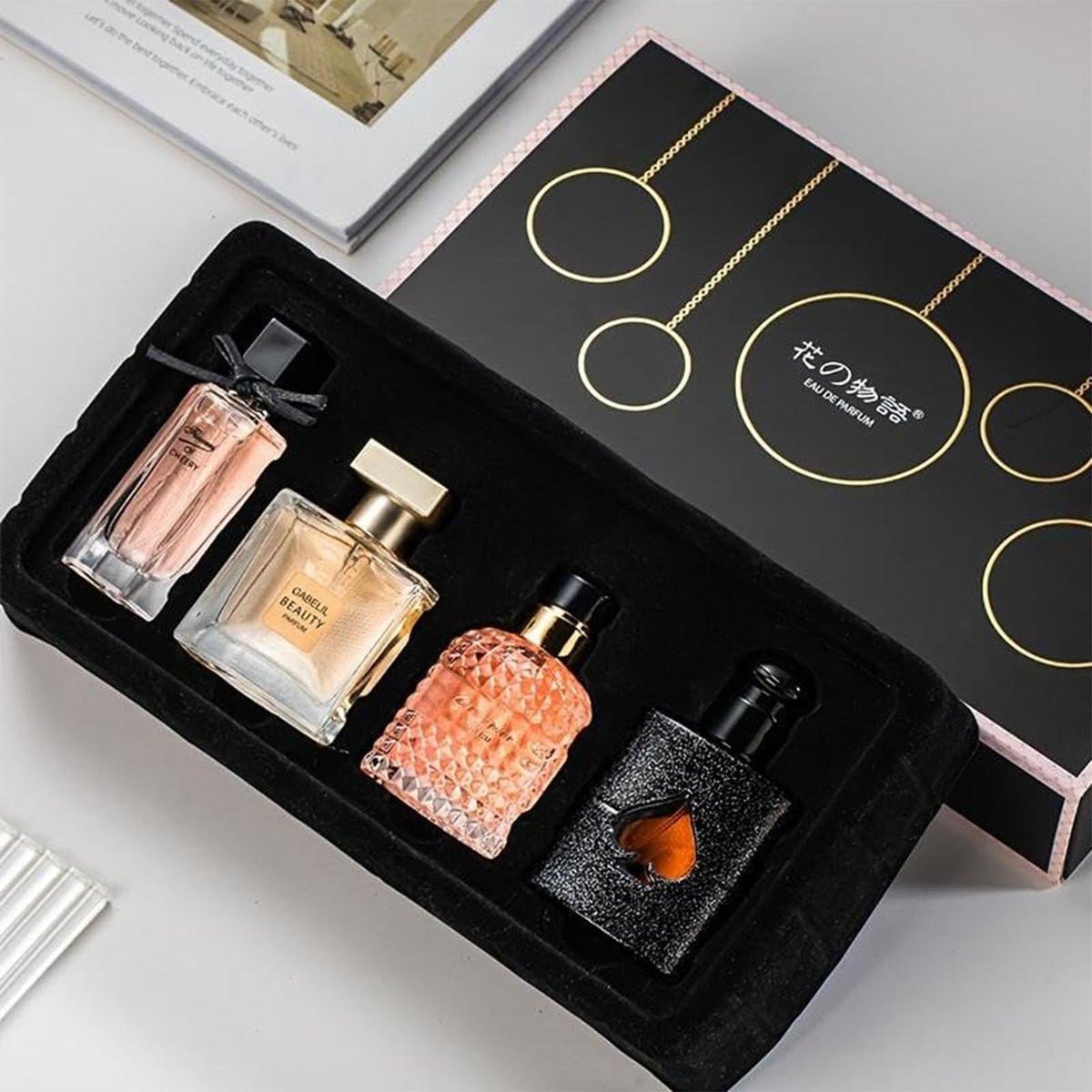 Damenparfüm Set: 4 blumige und fruchtige Düfte in einer Geschenkbox, 105 ml Gesamtmenge – ideal zum Verschenken oder für den persönlichen Gebrauch, elegante und zeitlose Düfte für jeden Anlass