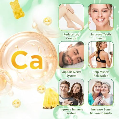 VCCHUYH Calcium Citrate Gummies 1200 mg – Zuckerfreie Calcium Gummies für Erwachsene & Kinder, Kauenzyme Calcium Ergänzung für Frauen, Knochen & Immununterstützung, Ananasgeschmack, 60 Stück