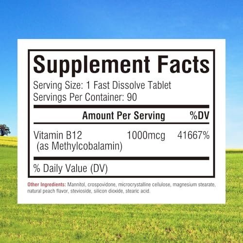 Innate Vitality Vitamin B12 1000mcg – Sublingual Methylcobalamin, für Energiestoffwechsel, geistige Klarheit, Nervensystem, Pfirsichgeschmack, zuckerfrei, 90 schnell lösliche Tabletten