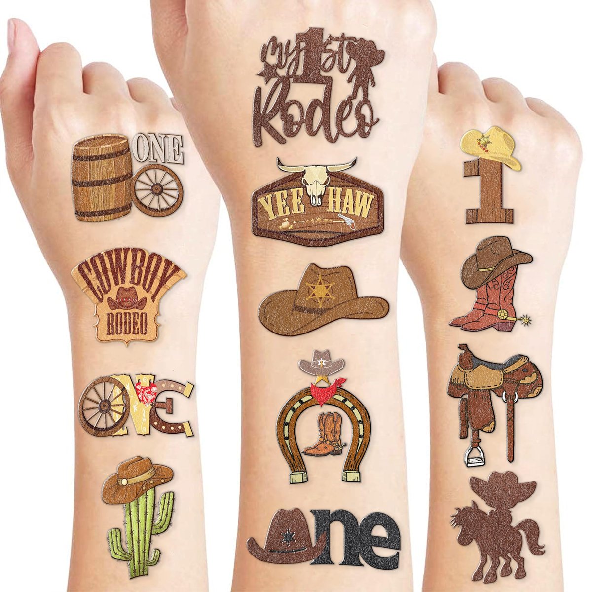 My First Rodeo Temporäre Tattoos – 5 Bögen 60 Stück Cowboy-Geburtstagsparty-Geschenke, Western-Dekorationen, süße Aufkleber für Jungen Mädchen Kinder, Klassenzimmer-Karnevalpreise