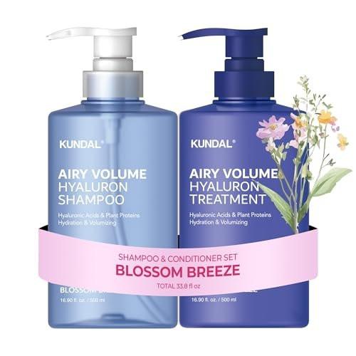 KUNDAL Hyaluronsäure Airy Volume Shampoo und Treatment Set – [Blossom Breeze] Haarwurzel-Volumen, Kopfhaut-Feuchtigkeitsbalance, erfrischendes Aroma, koreanische Haarpflege, für alle Haartypen, 2 x 500 ml