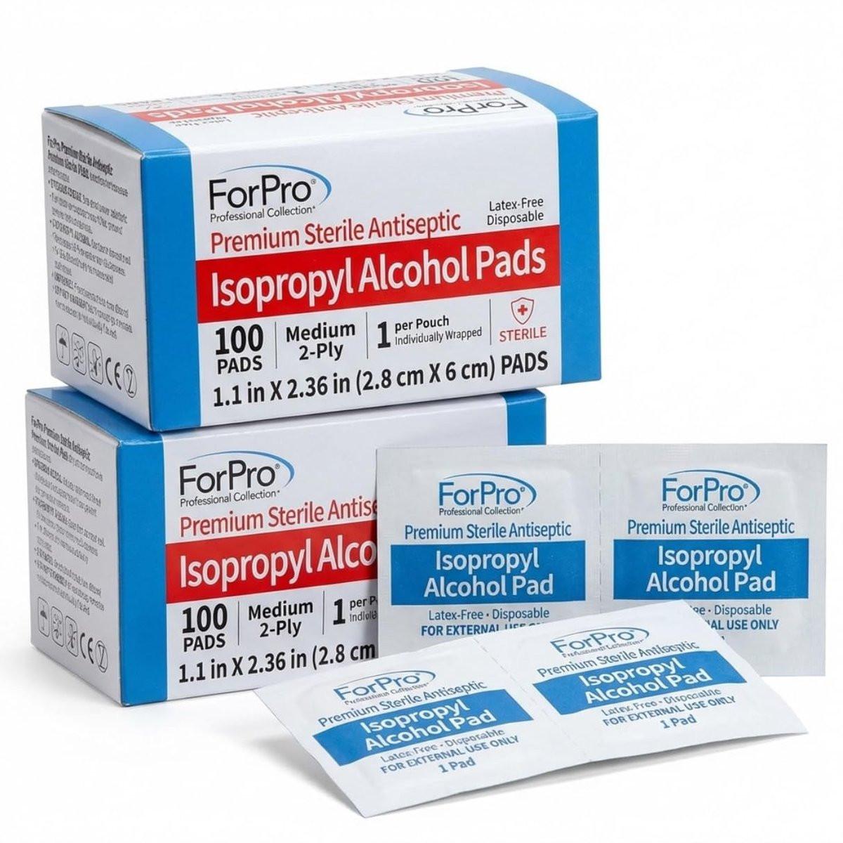 ForPro Alcohol Prep Pads, 200 Stück sterile Alkoholtupfer einzeln verpackt, 70% Isopropyl, mittelgroße 2-lagige medizinische Antiseptiktupfer, latexfrei, Erste Hilfe & Injektionsvorbereitung, gamma-sterilisiert